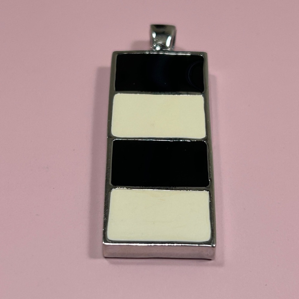 Vintage 80’s Black and Cream Enameled Rectangular Pendant